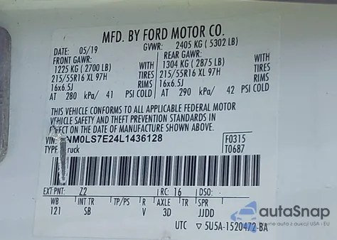 2020 Ford Transit Connect Xl from USA, damaged, VIN NM0LS7E24L1436128